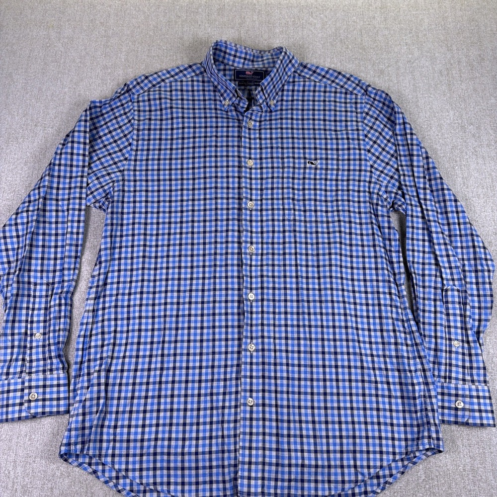 Vineyard Vines Shirt Men Large Slim Fit Tucker Shirt Button Down Blue Checker